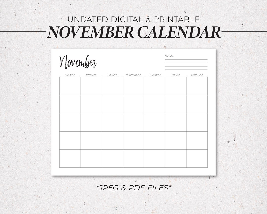 Digital & Printable Blank November Calendar Undated November - Etsy