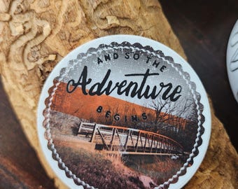 Adventure Begins Sticker, Hiking Sticker, Vinyl Decal, Water Bottle Sticker, Outdoor Gift