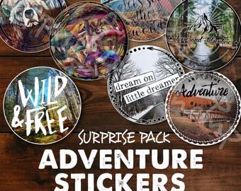 Adventure Sticker Pack, 4 Pack Vinyl Decals, Hiking Camping Stickers, Water Bottle Laptop Stickers, Outdoor Lover Gift