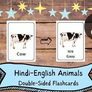 Hindi Animals Flashcards: Hindi/English, Phonetic Spelling, Double Sided Flashcards, Instant Digital Download, Printable at Home