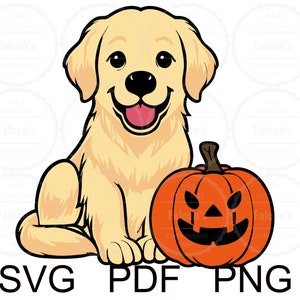 Halloween Dog SVG, Halloween Golden SVG, Gouden hond met pompoen, Gelaagd - PNG -Art - Cricut - silhouette studio - Sublimatie ontwerp.