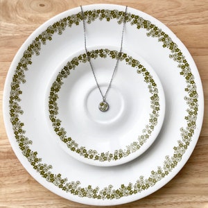 Crazy Daisy Green Handcrafted Pendant Necklace | Upcycled Childhood Corelle Plate Jewelry