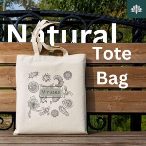 Naturalna torba płócienna - ekologiczna torba wielokrotnego użytku na zakupy, prezent dla miłośników nauki, wzór z bakteriami i wirusami, torba bawełniana organiczna, wózek na zakupy