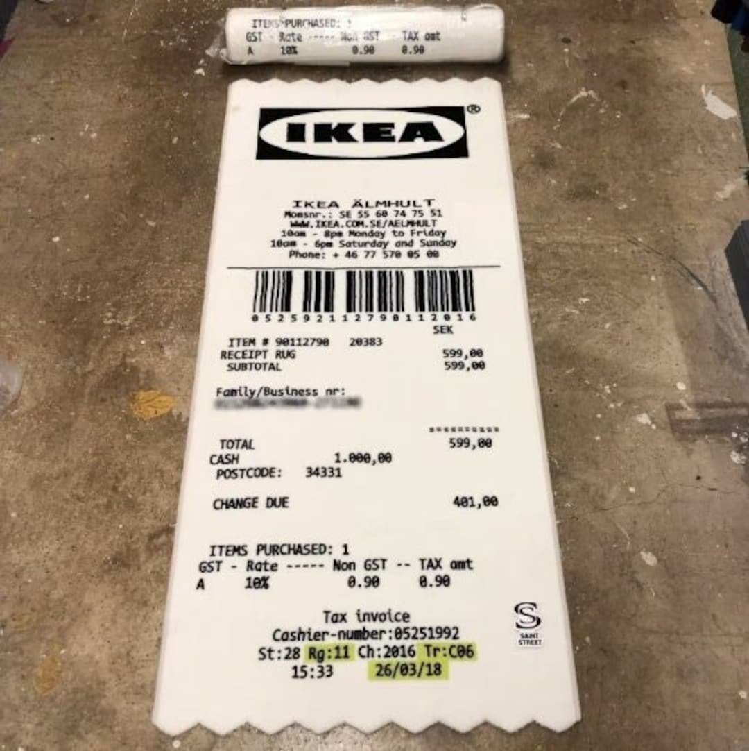 Printed IKEA Receipt Rug Custom Rug Handmade Rug Tufted Etsy UK