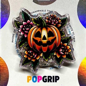 Foral Jack o’ latern | Phone Grip | Kindle Grip | Bookish | Acrylic/Resin |