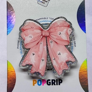Pink Ghost Bow | Phone Grip | Kindle Grip | Bookish | Acrylic/Resin |