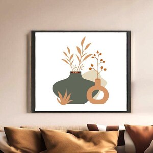 impresión de arte de dos jarrones, decoración de pared, descarga instantánea, arte de jarrón boho, arte verde caqui,