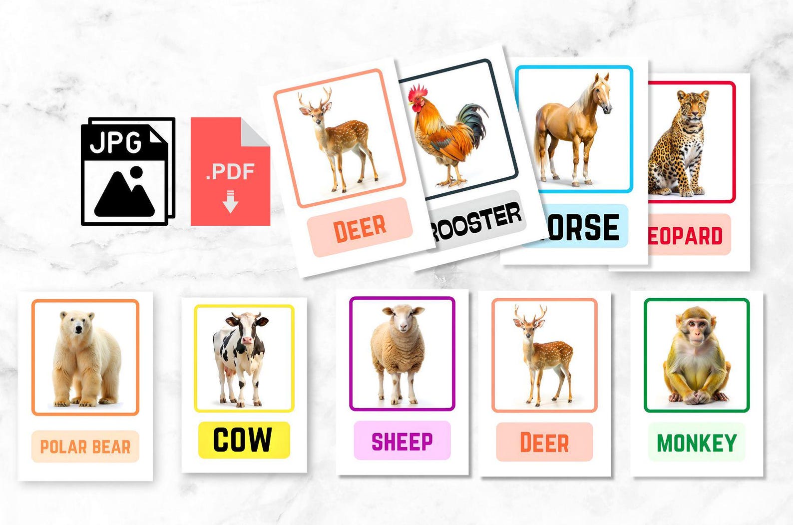 20 Farm Animals Flash Cards, School and Pre-school Cards, Educational ...