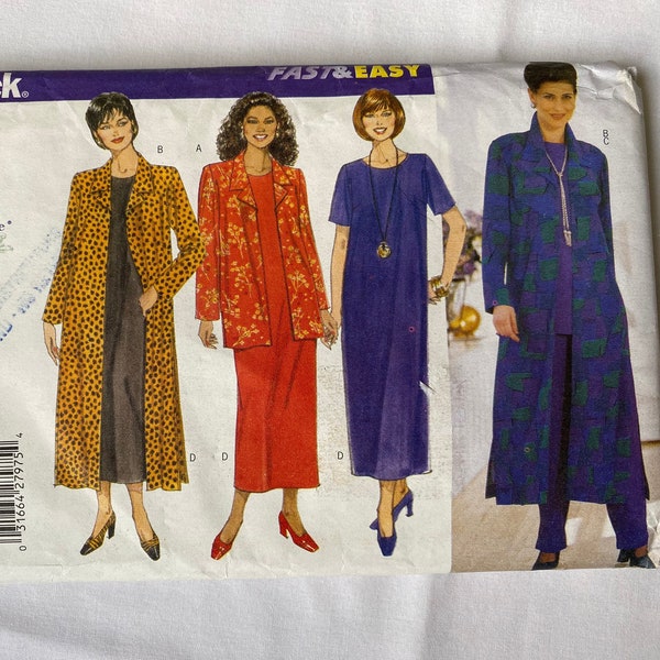 Very EASY Plus Size Duster Jacket Dress Top Pants Patterns Women's Size 16W 18W 20W Includes Petite sizes UNCUT Butterick 5635