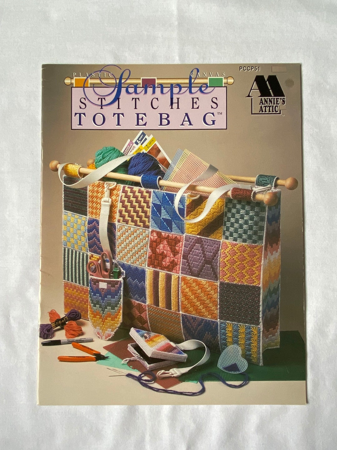 Plastic Canvas Tote Bag Pattern, Large Craft, Knitting or Sewing Tote