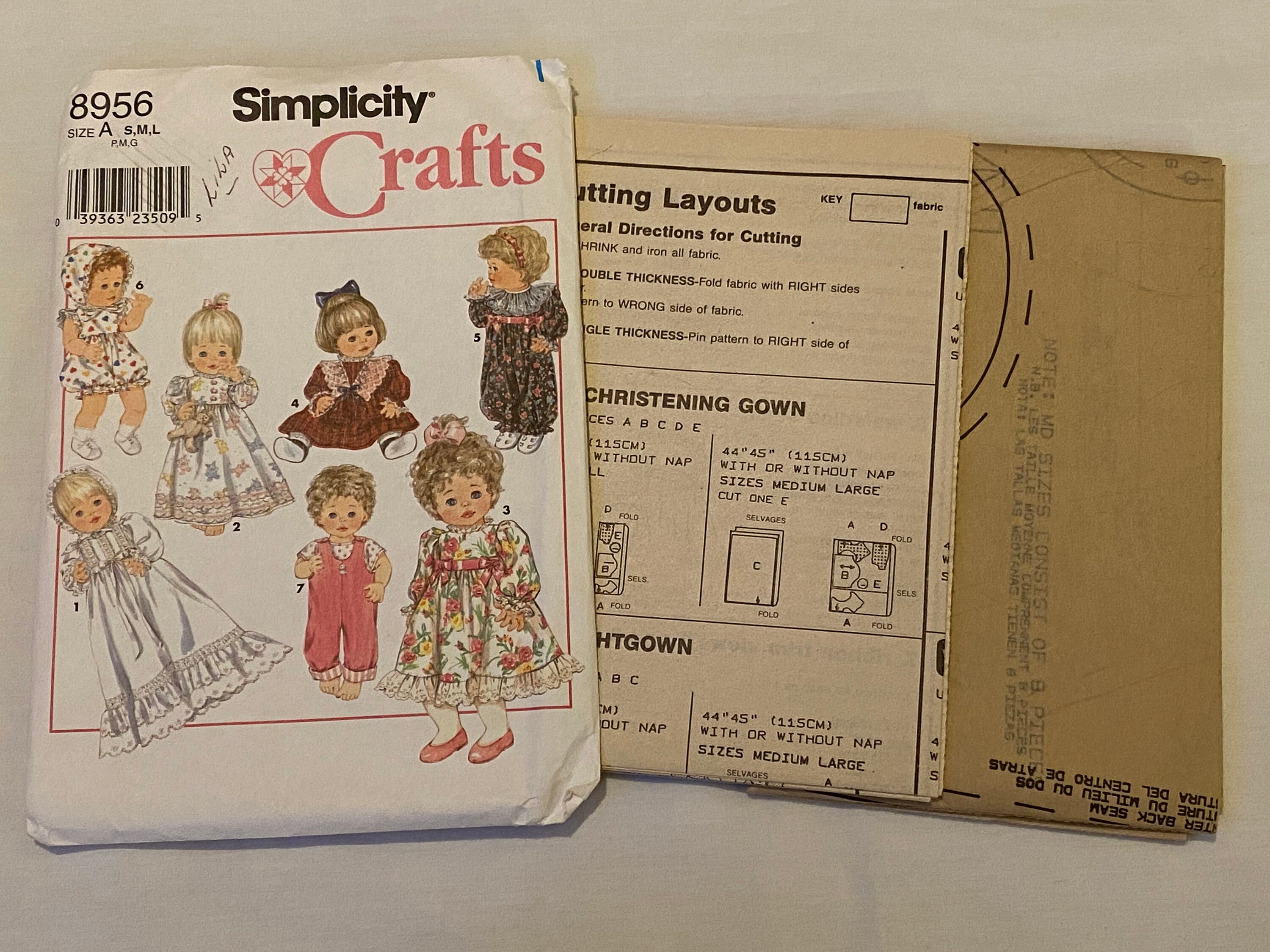 Simplicity 8956 Doll Clothes Sewing Pattern, Christening Gown, 12-22 ...