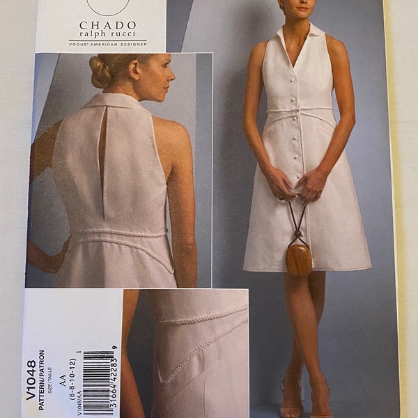 Chado Ralph Rucci Sleeveless Dress Sewing Pattern - Back slit, Semi-formal Dress Size 6 8 10 12  Women's UNCUT Vogue V1048 1048