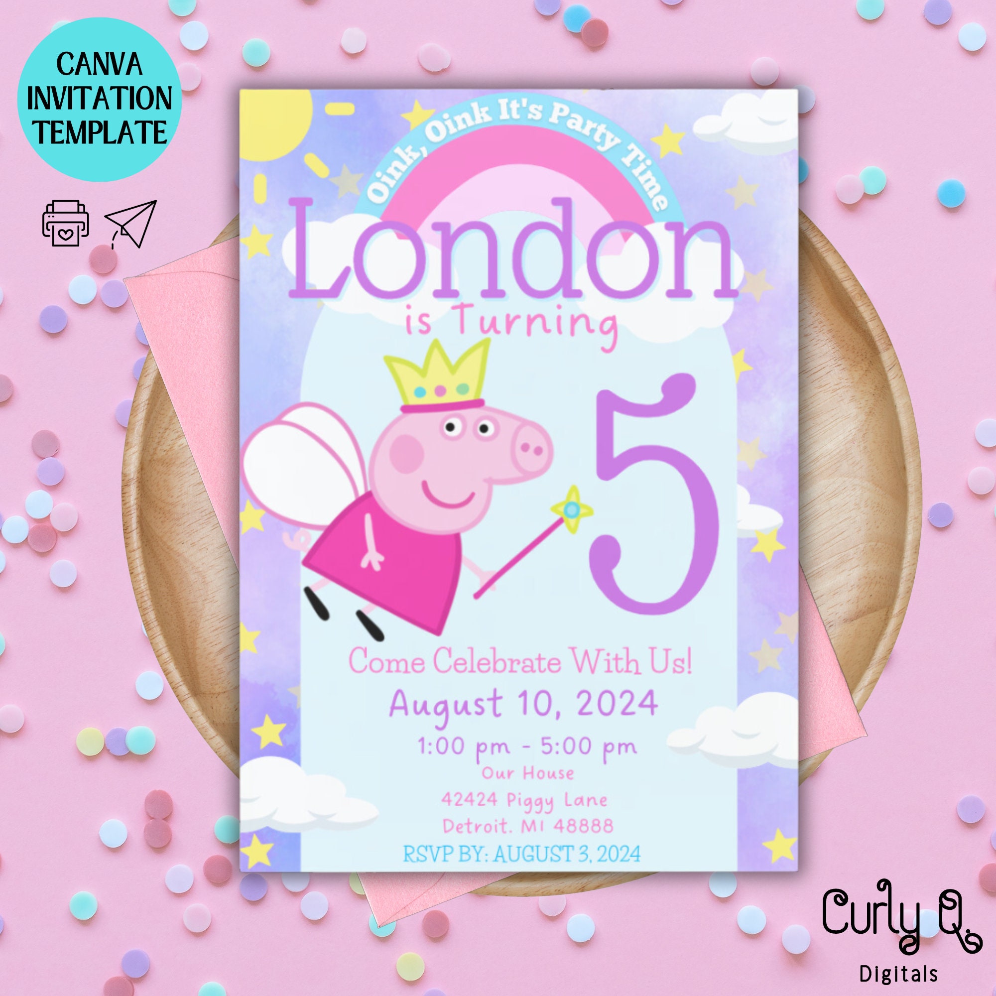 Editable Peppa Pig Invitation, Peppa Pig Birthday, Peppa Pig Fairy ...