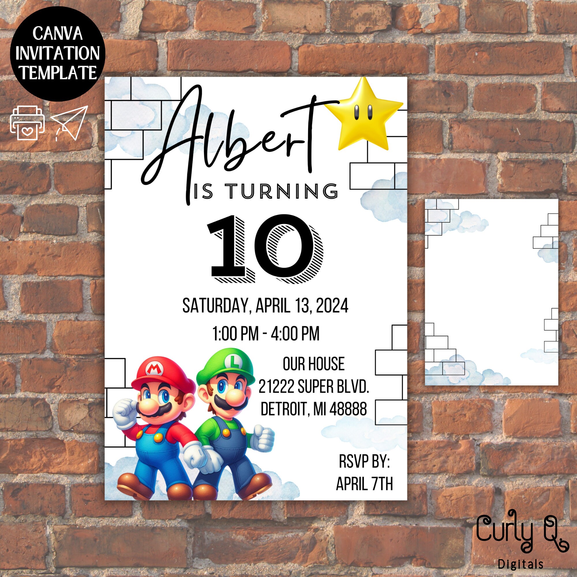 Editable Super Mario Invitation, Super Mario Birthday, Mario and Luigi Editable Super Mario Invitation, Super Mario Birthday, Mario and Luigi