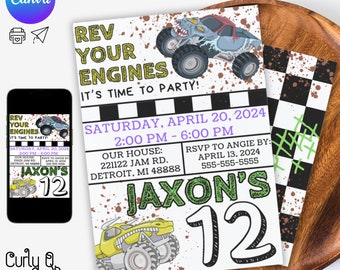 Monster Truck Birthday Invitation: Editable Digital Template