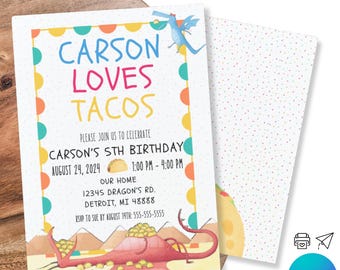 Dragons Love Tacos Birthday Invitation: Editable Digital Template