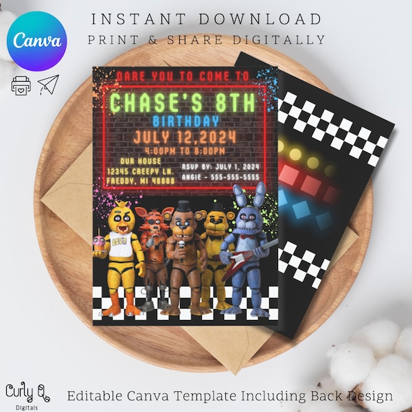 Editable Five Nights At Freddys Invitation Five Nights At Freddy s Birthday Five Nights At Freddys Party FNAF Party Digital Download