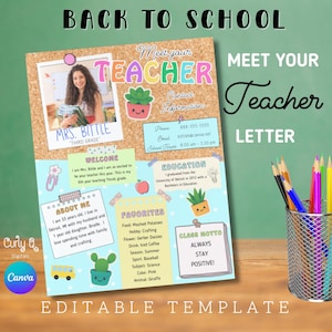 Editable Meet the Teacher Back to School Flyer Teacher Introduction Letter Teacher Printable Classroom Newsletter Customizable Teacher
