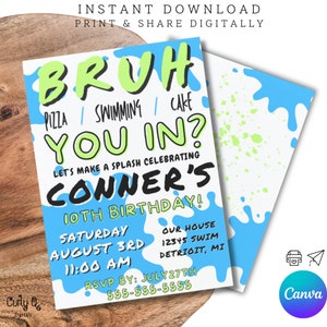 Editable Bruh Pool Birthday Invitation Template Pool Birthday Invitation Bruh Pool Party Invite Bruh Its My Birthday Invite Digital Template
