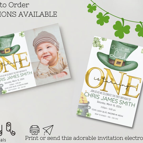 Our Little Lad Invitation, Lucky One, St. Patricks Day Invitation, Shamrock, Pot of Gold, Irish Themed Birthday, 1st Birthday, MADE TO ORDER