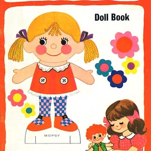 May include: A paper doll book featuring two dolls named Mopsy and Popsy. The book includes colorful paper dolls and clothing for the dolls to wear. The cover features a red, white, and blue color scheme.