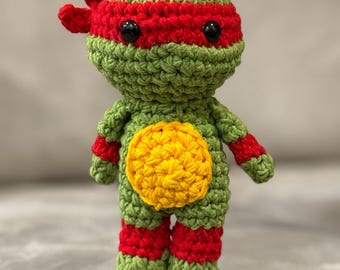 Handmade Ninja Turtle Crochet Plush | Raphael Red Bandana Amigurumi || Retro Comic Nostalgia Gift