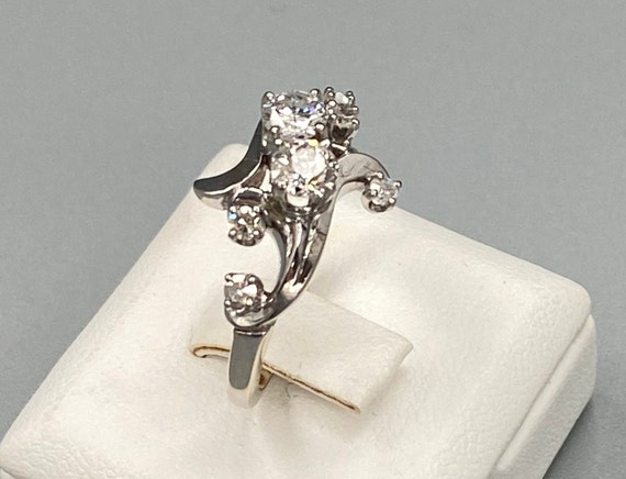 Vintage White Gold Freeform Diamond Ring - image 2