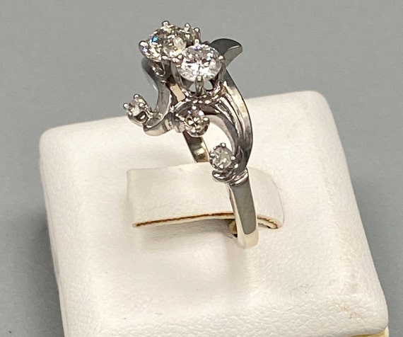 Vintage White Gold Freeform Diamond Ring - image 3