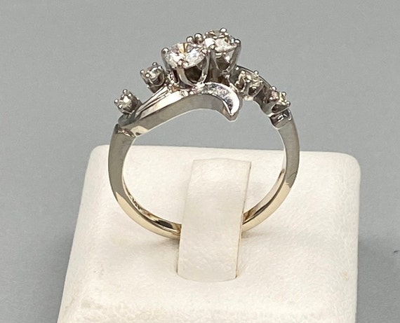Vintage White Gold Freeform Diamond Ring - image 4