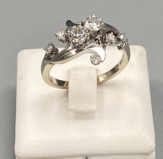 Vintage White Gold Freeform Diamond Ring - image 1