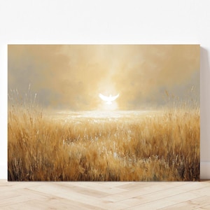 Gold Holy Spirit Painting | Modern Christian Wall Art,  Minimalist Holy Spirit Canvas,  Faith-Based Home Decor. Dove Canvas