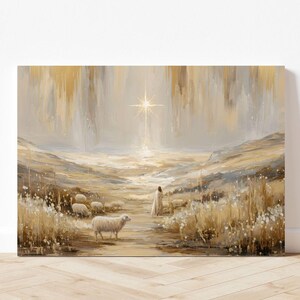 Lienzo de Estrella de la Natividad / Arte mural de Estrella de Belén, Pintura del Nacimiento de Jesús, Decoración navideña cristiana, Regalo para el hogar basado en la fe