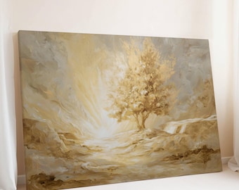 Modern Tree of Life Painting | Golden Christian Wall Art, Bible-Inspired Wall Decor, Spiritual Faith Canvas, Large Scripture Art