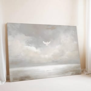 Modern Holy Spirit Wall Art | Large Christian Painting,  Beige Holy Spirit Canvas,  Neutral Gold Modern Christian Painting, Holy Spirit Dove