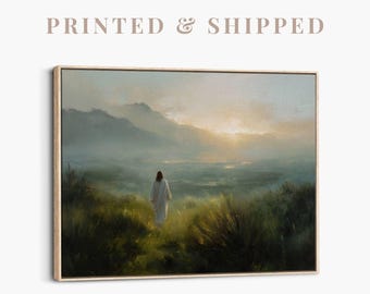 Jesus Walking in Meadow Wall Art | Christian Landscape Canvas, Scripture Inspired Decor