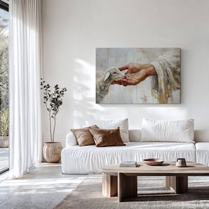 Lost Lamb Painting | Modern Jesus Wall Art, Christian Canvas, He Left The 99 image 8