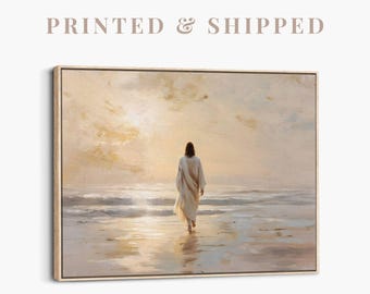 Jesus Walks On Water Wall Art | Modern Christian Painting, Large Jesus Canvas, Catholic Decor