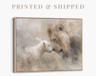 Lion and Lamb Canvas | Modern Christian Painting, Lion of Judah Wall Art