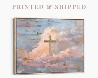 Cross in Sky Painting | He is Risen Wall Art, Faith Decor, Modern Christian Artwork