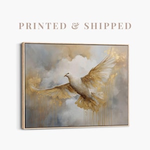 Holy Spirit Dove Wall Art | Modern Christian Canvas, Gold Dove Religious Home Decor