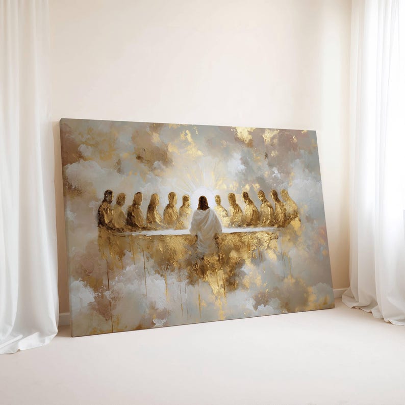 Modern Last Supper Painting | Gold Jesus Wall Art, Christian Home Decor ...
