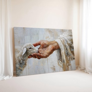 Lost Lamb Painting | Modern Jesus Wall Art, Christian Canvas, He Left The 99 image 9
