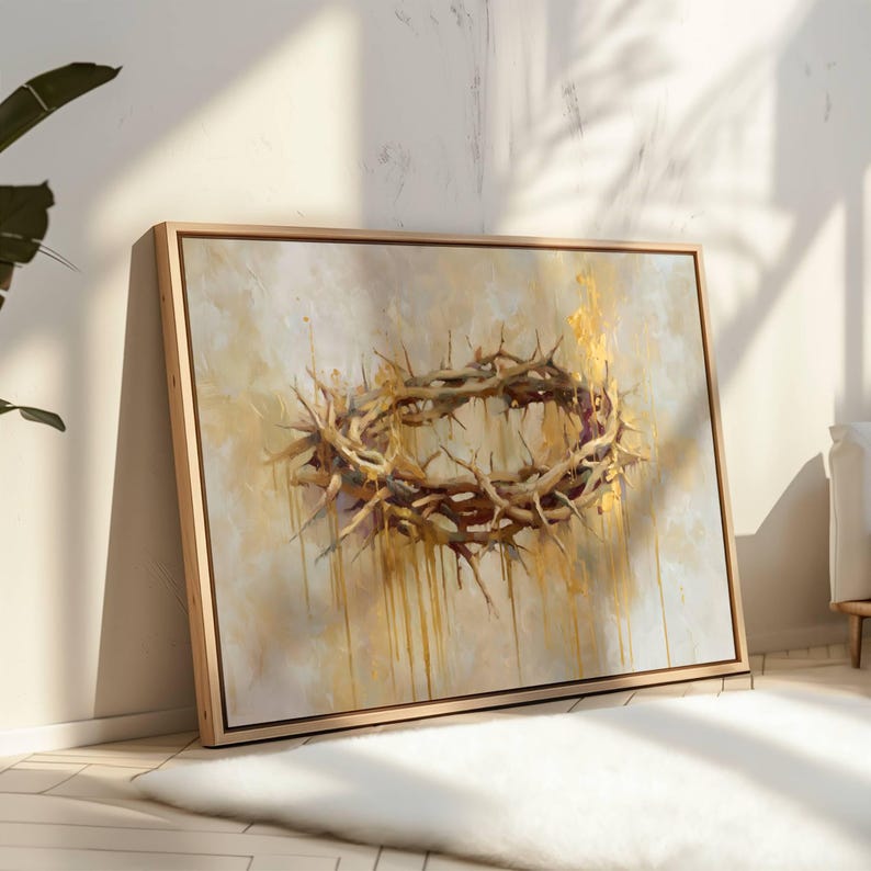 Gold Crown of Thorns Christian Wall Art | Passion of Christ Painting ...