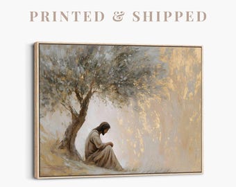 Gethsemane Olive Tree Wall Art | Jesus Praying in Gethsemane Painting, Modern Christian Home Decor