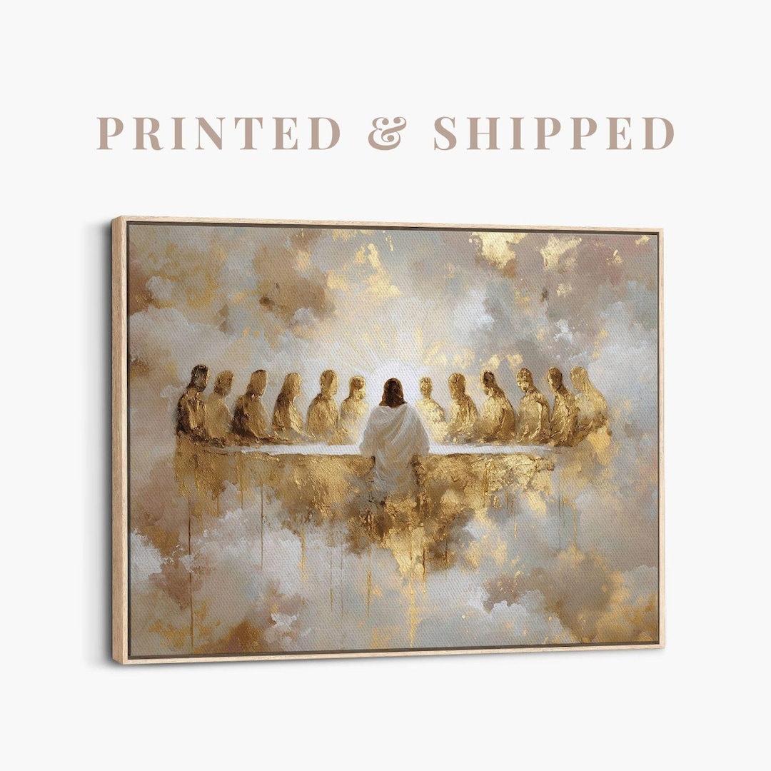 Modern Last Supper Painting | Gold Jesus Wall Art, Christian Home Decor ...