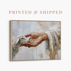 Lost Lamb Painting | Modern Jesus Wall Art, Christian Canvas, He Left The 99 image 1
