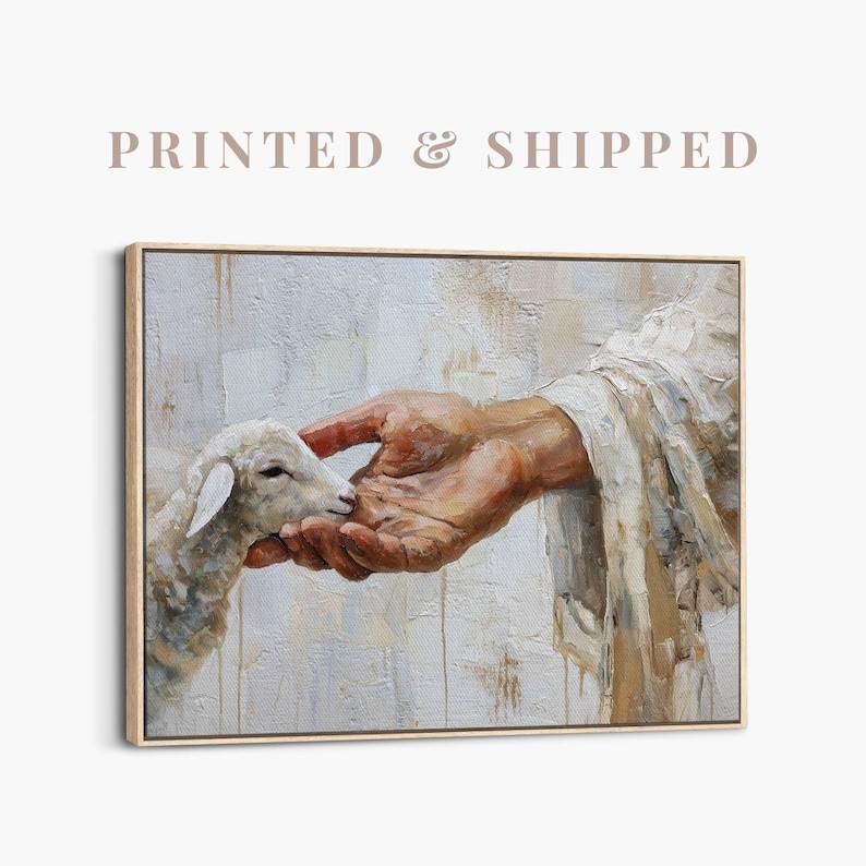 Lost Lamb Painting | Modern Jesus Wall Art, Christian Canvas, He Left The 99 image 1
