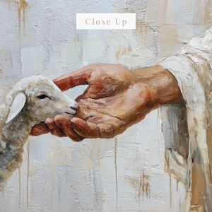 Lost Lamb Painting | Modern Jesus Wall Art, Christian Canvas, He Left The 99 image 5