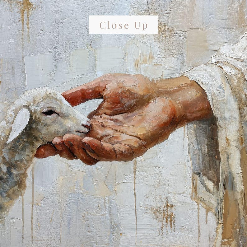 Lost Lamb Painting | Modern Jesus Wall Art, Christian Canvas, He Left The 99 image 5
