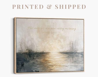 New Every Morning Canvas | Gold Framed Christian Wall Decor, Framed Scripture Painting
